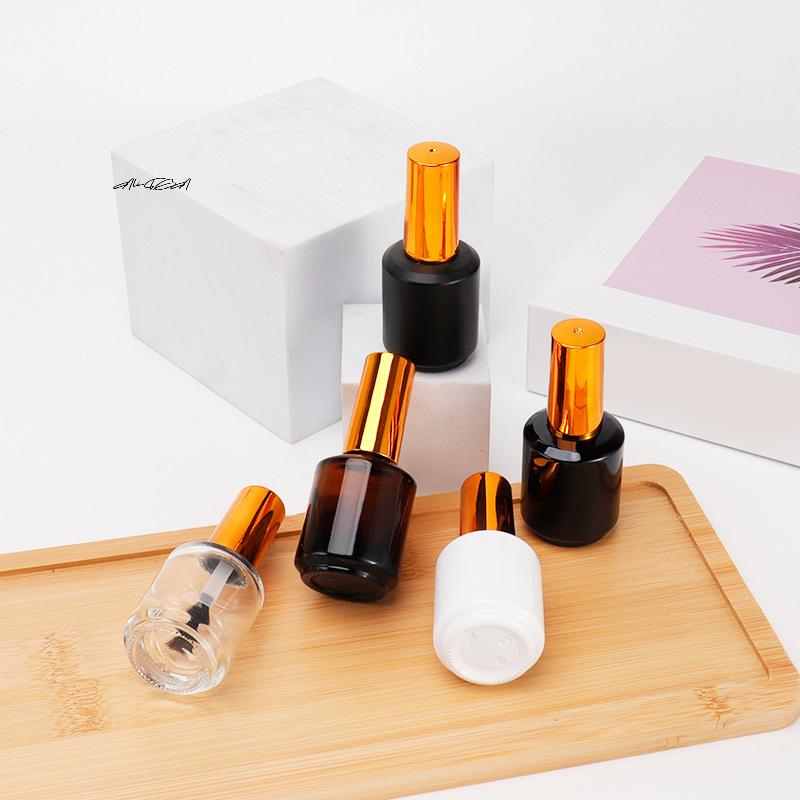 15ml Empty Nail Gel Polish Bottle with Brush Gold Cover - Small Sample Glass Container for Nail Art Glue And Refill Bottles