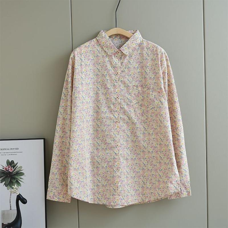 Women s Summer Pastel Floral Print Peter Pan Collar Button Down Blouse S розовый