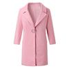 Moda feminina sólida manga comprida casual tecido de lã casaco de comprimento médio