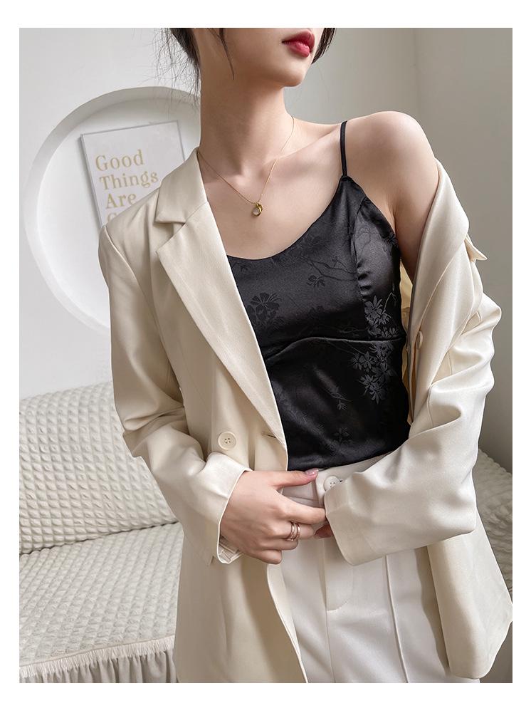 Women's V-Neck Satin Camisole with Chest Pads - Chinese Style Innerwear & Outerwear