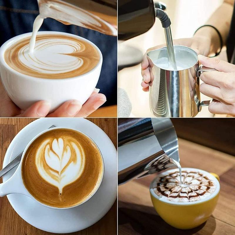 Milk Frothing Pitcher Espresso Steaming Pitchers Stainless Steel Frother cup with Decorating Art Pen,Coffee Cappuccino Latte Art
