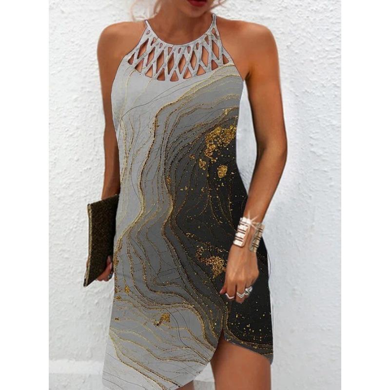 European and American Spring and Summer New Ethnic Style Positioning Printing Mesh Belt Sleeveless Casual dress Women's Clothing