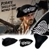 Halloween Black Tricorn Hat with Skeleton and Decoration, Lined for Costume