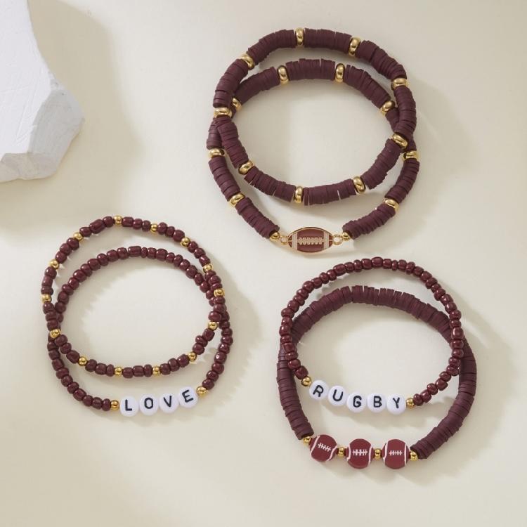 Fashionable Stretch Beaded Sports Bracelet Adjustable Wrist Bangle Soccer Softball Inspired Jewelry For Everyday