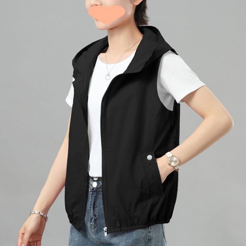 

Женский легкий ветрозащитный жилет без рукавов со стоячим воротником с капюшоном, повседневные жилеты больших размеров M