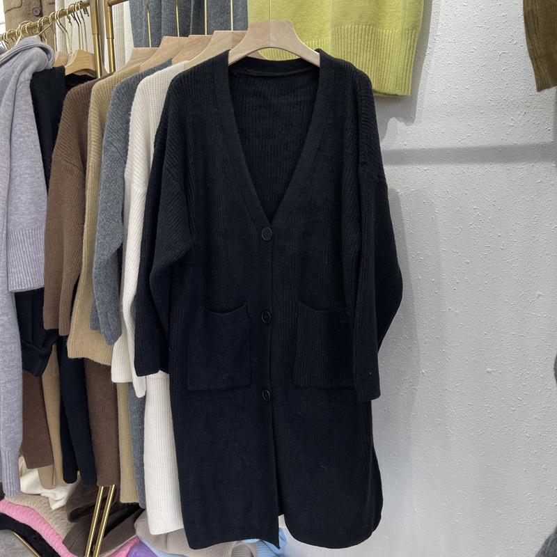 Pulover de lungime medie Cardigan Toamnă și iarnă pentru femei Jachetă în stil leneș Pulover peste genunchi Pulover din tricot largi Îmbrăcăminte exterioară