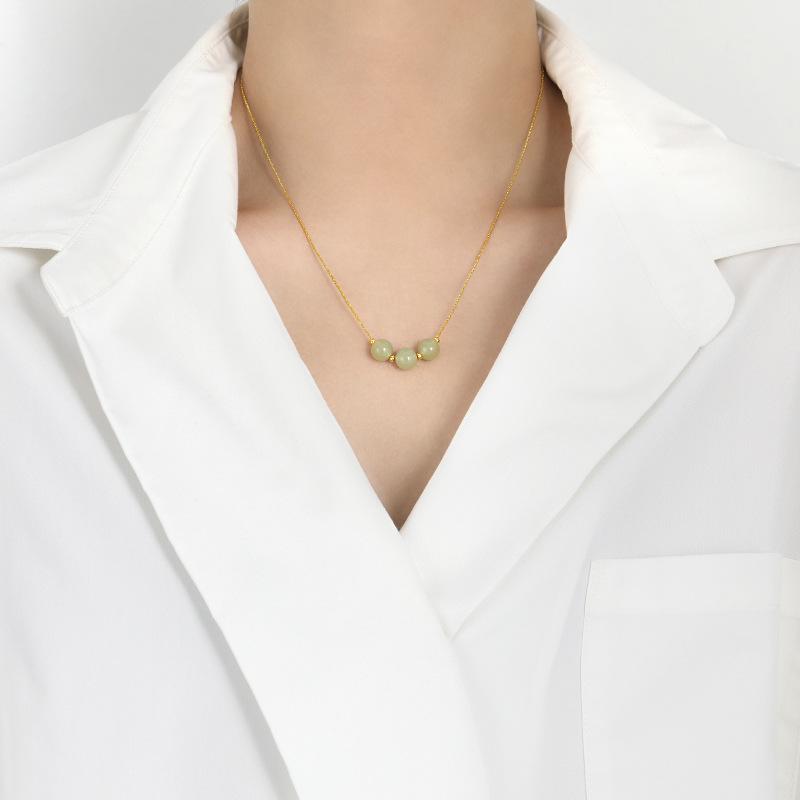 Three Jade Transfer Beads Clavicle Chain Women's Design Sense of Peace, Good Luck, Three Lives, Three Lives, Hotan Jade Necklace