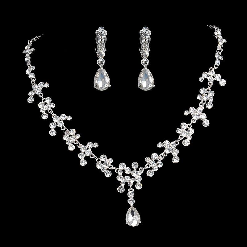Women Jewelry Set Bride Exquisite Rhinestone Crown Necklace Earrings Set for Wedding Party Prom 3pcs Set