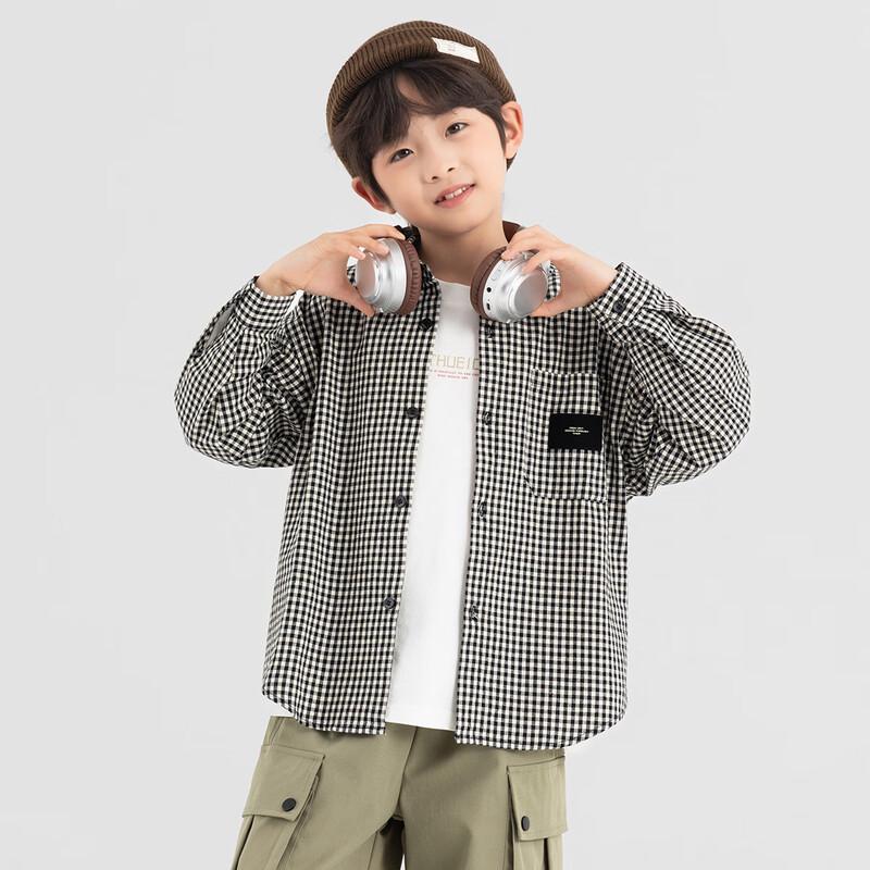 Duo Duo Jia Boy's Korean Style Black & White Plaid Long Sleeve Shirt