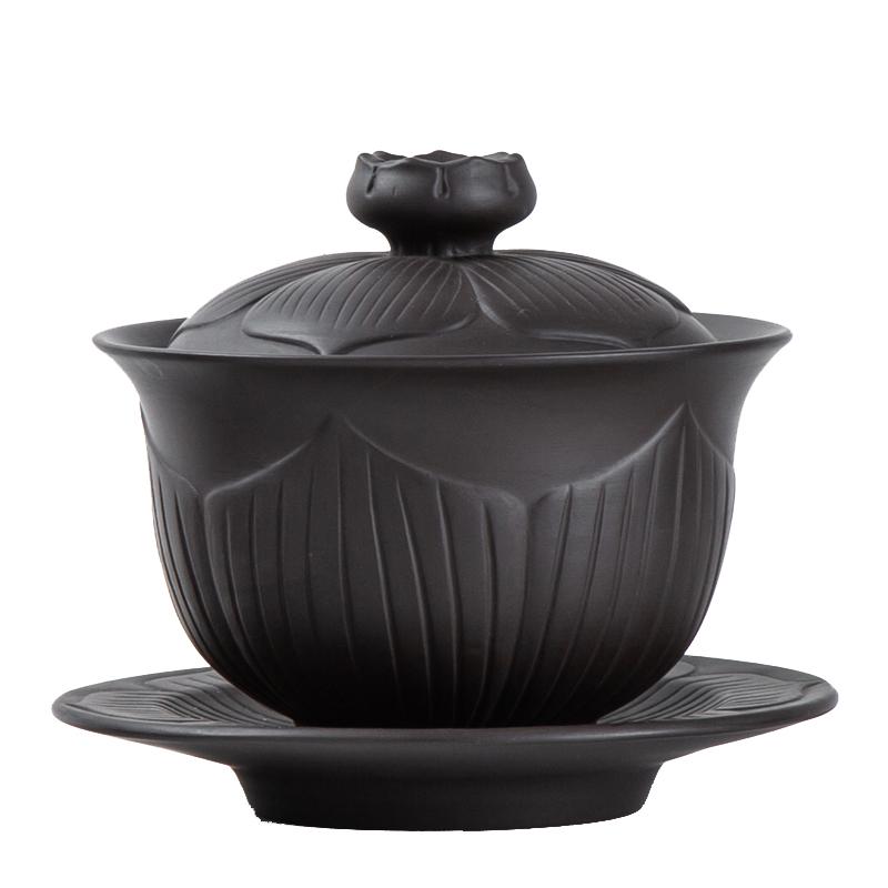 Yixing Purple Clay Covered Bowl, Single Tea Making Tea Bowl with Lid, Jingdezhen Large Sancai Ceramic Bowl Gaiwan