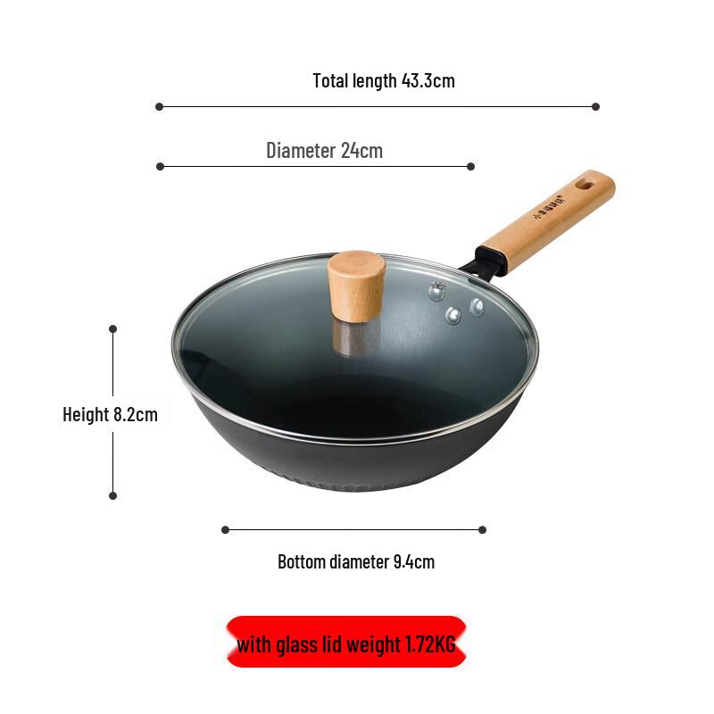 ZISIZ 24cm Mini Cast Iron Wok with Glass Lid
