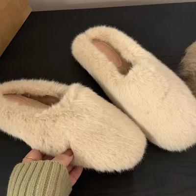 Winter Dames Warme Cartoon Huispantoffels Beknopte Dichte Teen Schoenen Dames Comfortabele Pluizige Platte Slippers