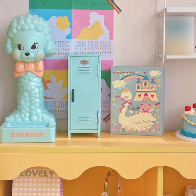 Suport de depozitare de birou drăguț Dulap de fier dreptunghiular Coș de depozitare Cutie organizatoare pentru cosmetice de culoare pură Cutie de depozitare pentru colecția de anime pentru fete