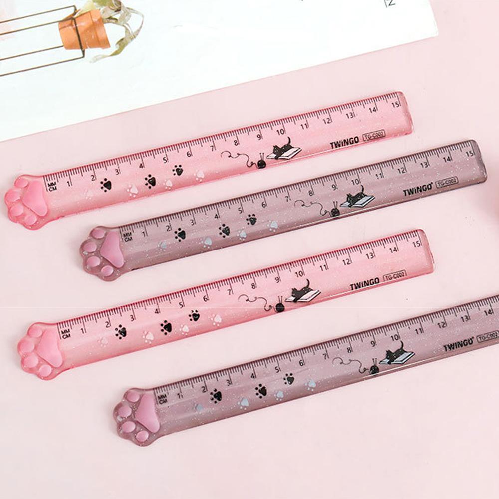 15cm Niedliches Pfotenlineal Kawaii Kätzchen Acryl Kunststoff Gerades Messlineal Lesezeichen Geometrie-Werkzeug Büro Schulbedarf