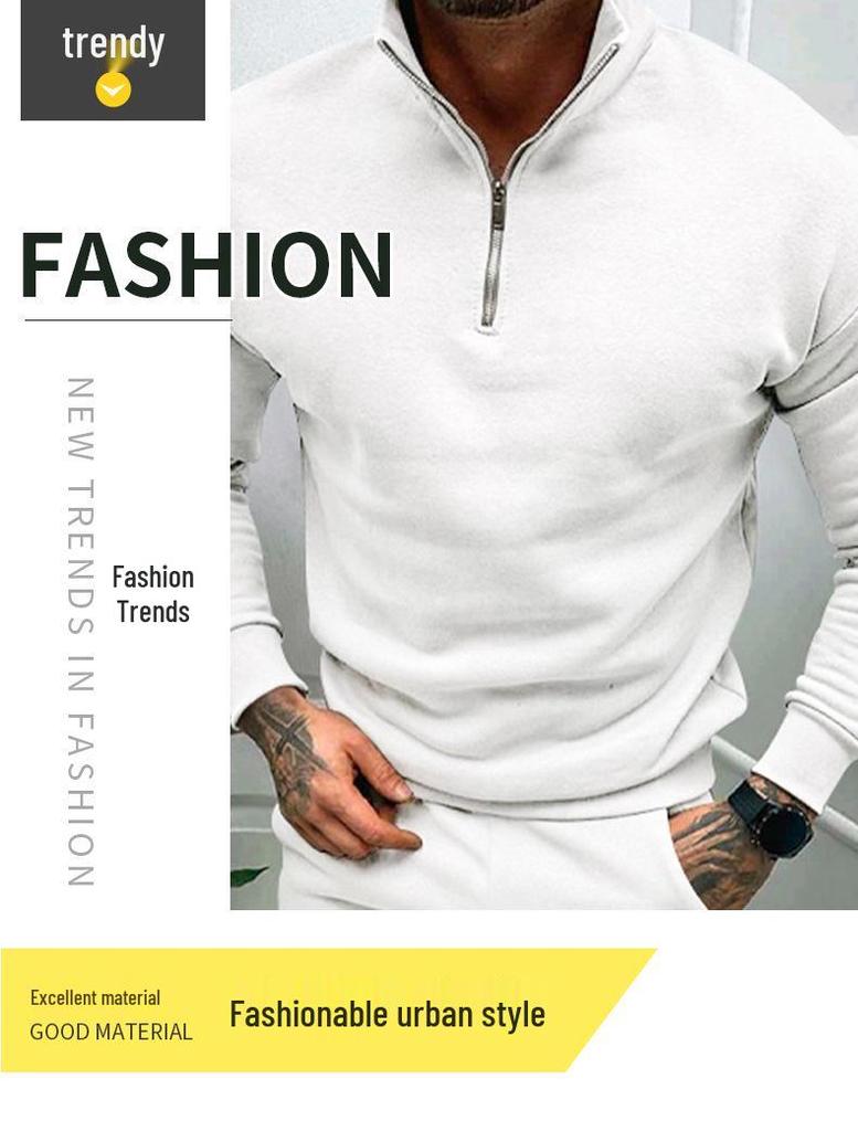 Men's Casual Fleece-lined Half-Zip Stand Collar Sweatshirt