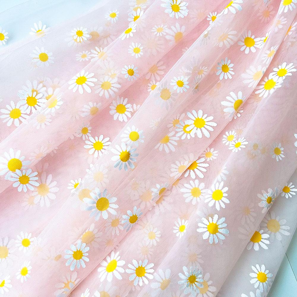 

59in x 35in Daisy Printing Tulle Fabric for Girl Summer Princess Dress Handmade DIY for Curtain Garment Wedding Stage Decoration 59in x35in(150x90cm) розовый