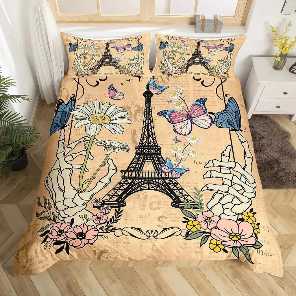 Death Butterfly Gothic Skull Duvet Cover Set Butterflies Skeleton Halloween Bedding Sets Ombre Hippie Comforter Cover King Size