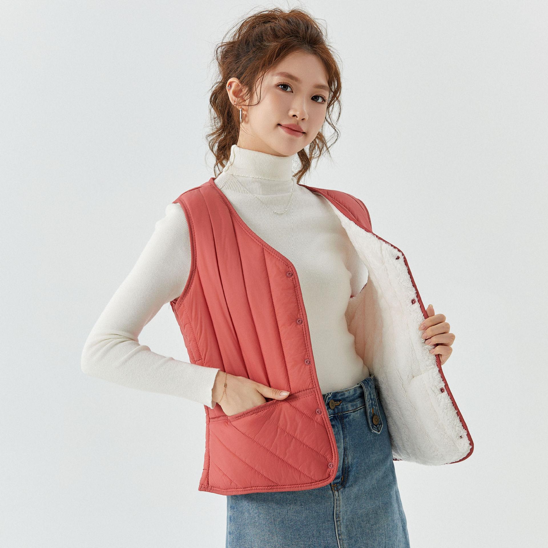 

Ladies Keep Warm In Winter, Increase Thickening and Velvet, Wear Waistcoat, Lamb Wool, Cotton Vest, Women s Style XS