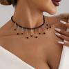 Vintage Black Bead Chaintassel Pendant Necklace For Women Boho Simple Choker Jewelry Gift