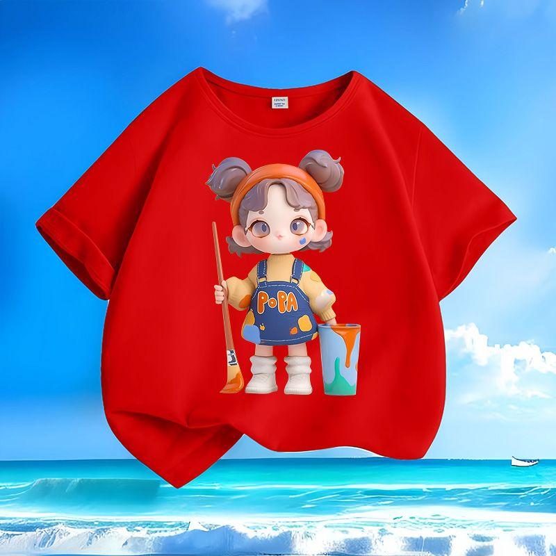 Children's Cartoon Pure Cotton Top, Summer Girls' Casual Loose T-shirt