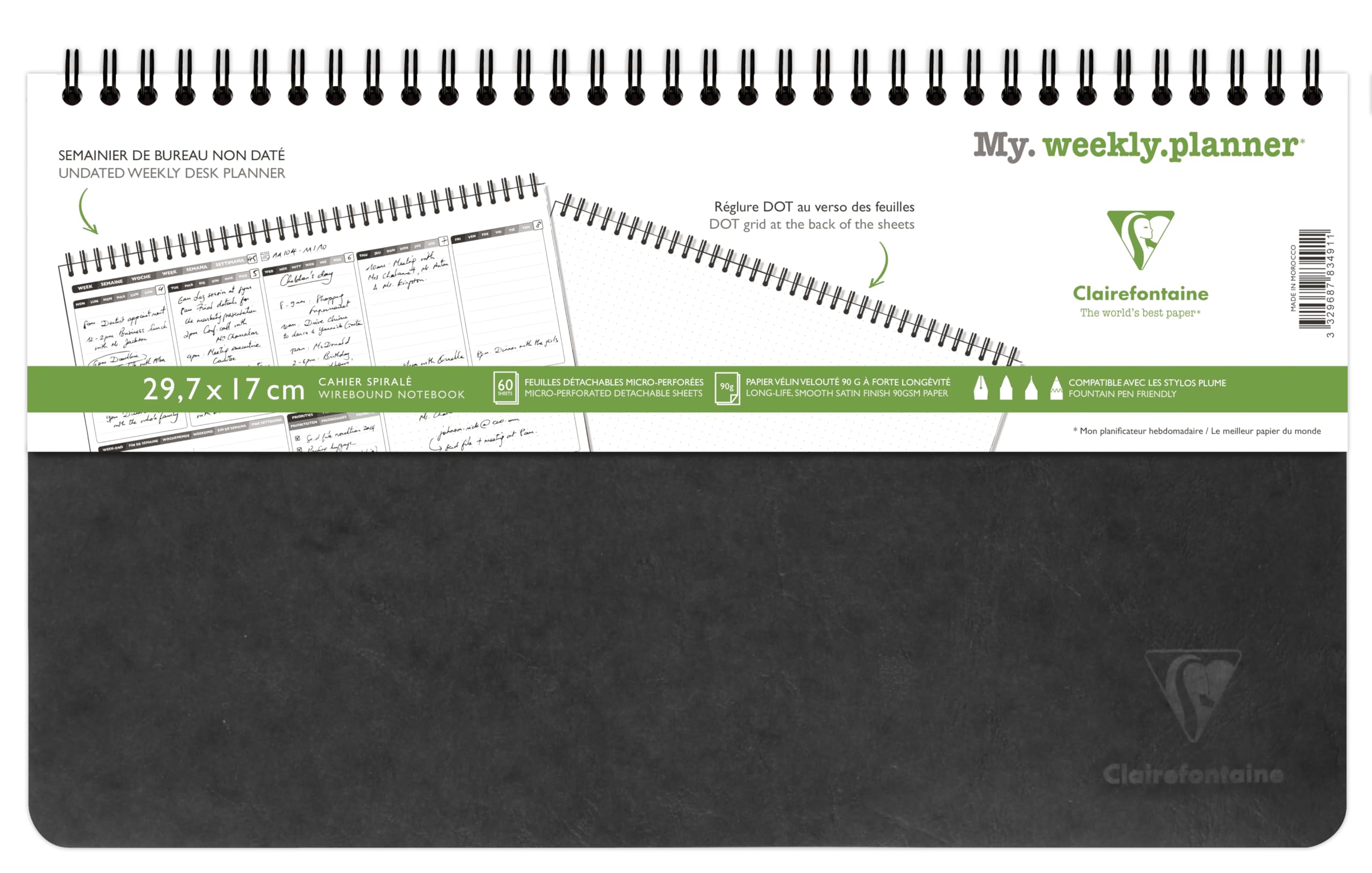 

Clairefontaine My Weekly Planner Double-Ring Notebook, Desk Pad, Schedule Book, Age Bag, 29.7 x 17cm, Black, 60 Sheets, Clairefontaine cf783491