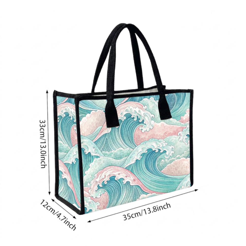 Japanese Wave Print Tote Bag Casual Daily Portable Shoulder Handbag