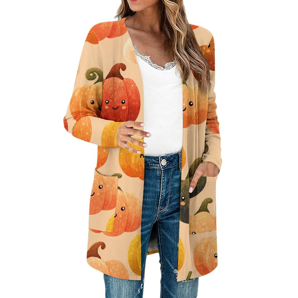Women's Lightweight Long Sleeve Open Front Cardigans Long Sleeve Lightweight Vintage Printed Coat With Pockets