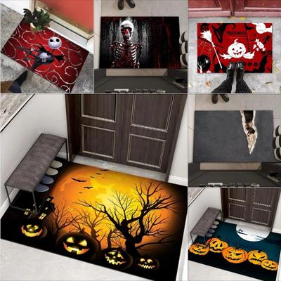Halloween 3D Horror Skeleton Pumpkin Illusion Doormat Non-Slip Decorative Floor Mat Indoor Outdoor Scary Halloween Home Decor