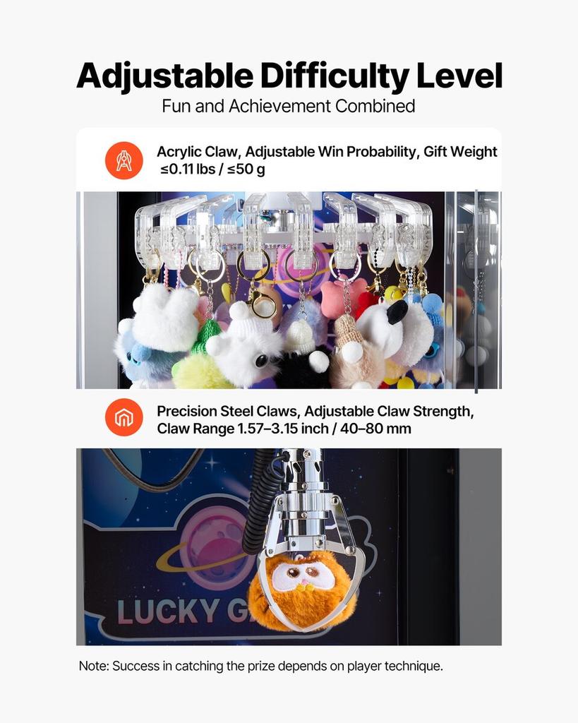 Claw Crane Machine, Medium-Sized Arcade Game Machine with Claw + Grabber Double-Layer, Light & Sound, Toy Candy Grabber Prize Dispenser Vending Toy,