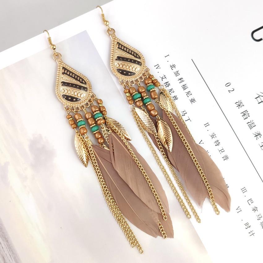 Bohemian Retro Tassel Water Drop Feather Earrings