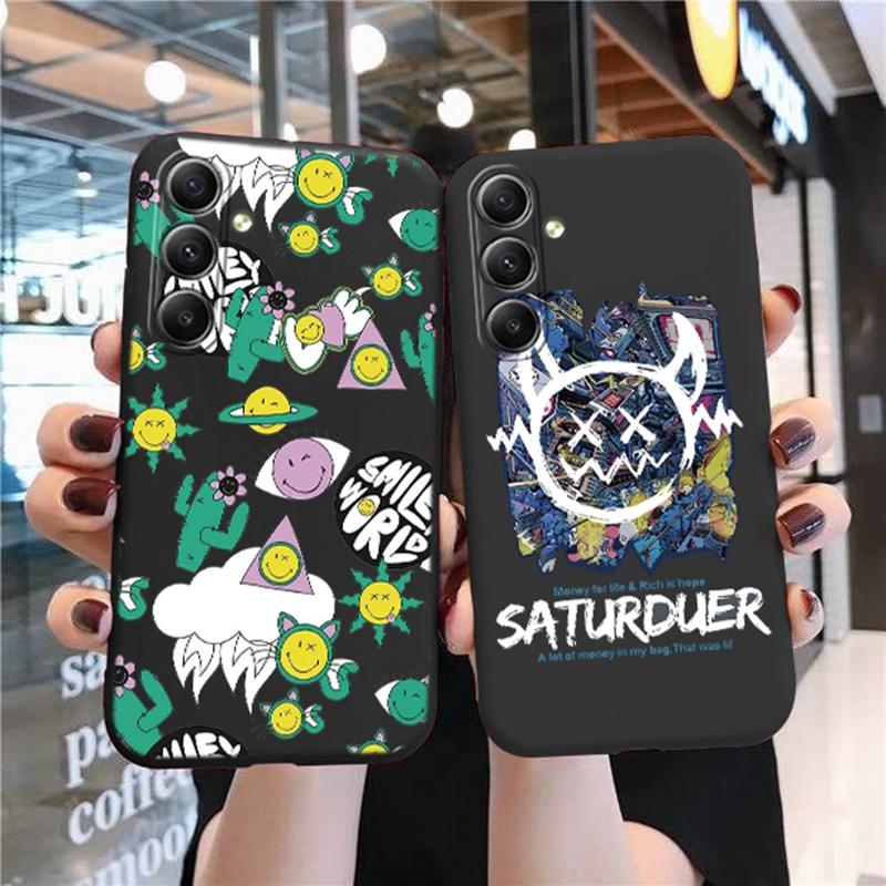 Graffiti Emoticons Patterned Soft Silicone Black Case For Xiaomi Redmi Note 13 Pro 13C Samsung A55 A35 S24 iPhone Camera Protective Shockproof Cover