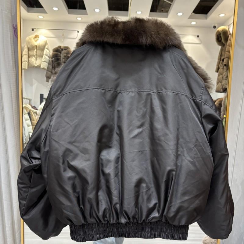 Womens Short Down Coat With Real Fox Fur Collar 90% White Duck Fill V-Neck Mid-Length Winter Outerwear