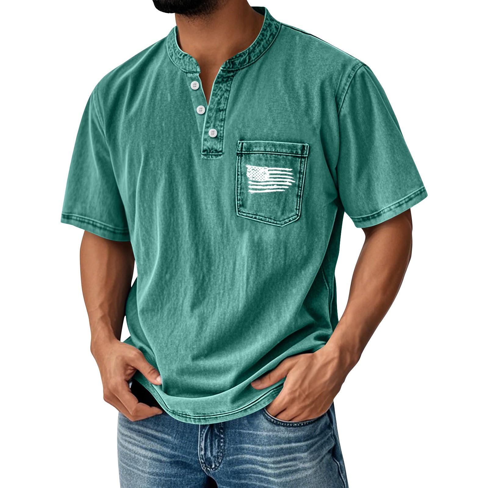 

Мужская летняя футболка с круглым вырезом и коротким рукавом, универсальная повседневная рубашка на пуговицах XL