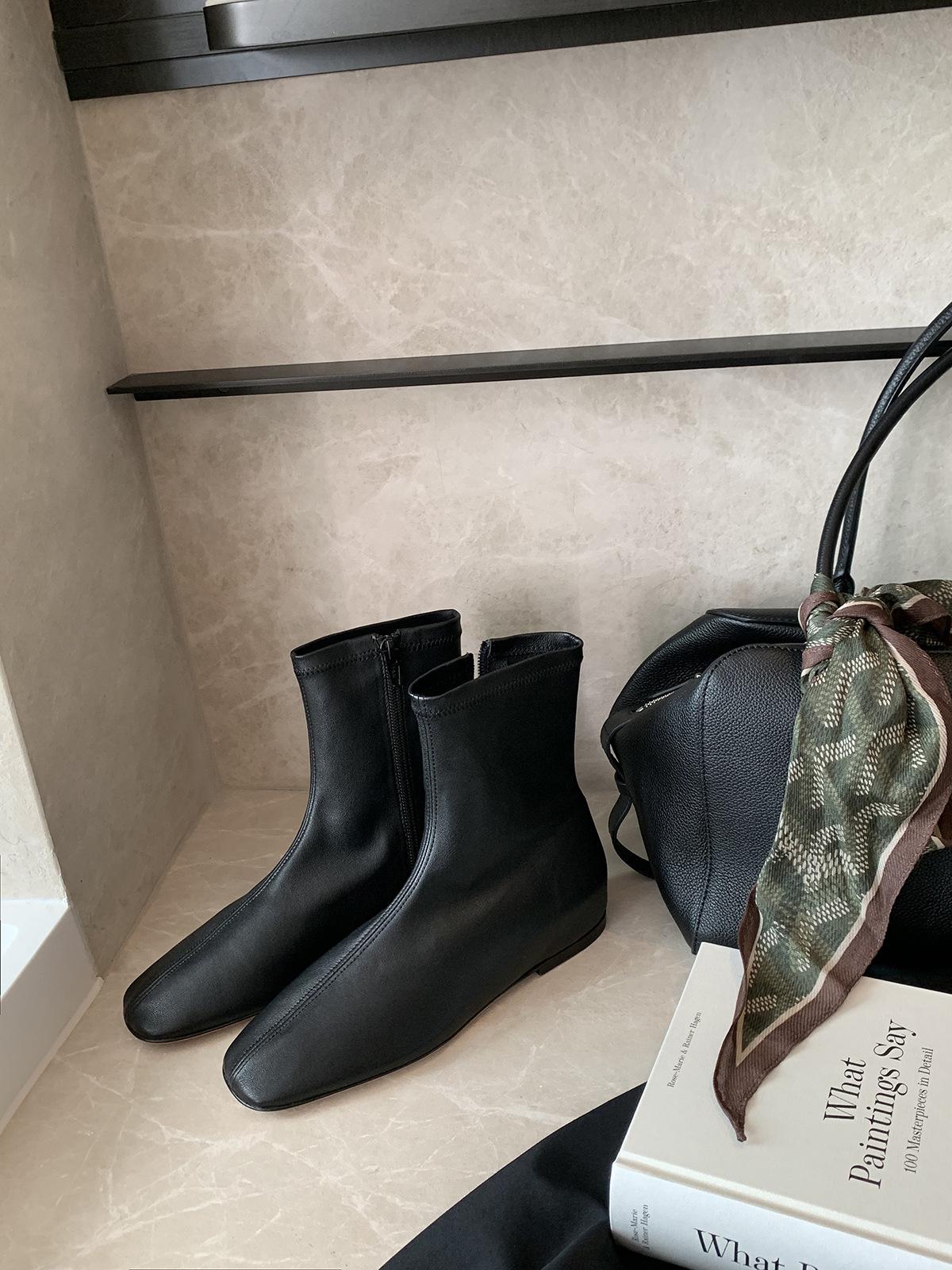 

Овечья кожаная версия виноградных ма с внутренней высотой 3 см, боковая молния, тонкие ботинки, эластичные ботинки, женские ретро короткие ботинки на плоской подошве 40