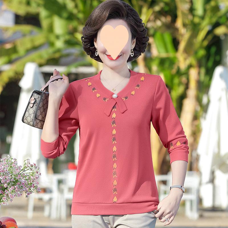 

Премиальный вязаный свитер для мамы среднего возраста, осенний топ с длинным рукавом, женская одежда для улицы, весенне-осенний повседневный пуловер 4XL розовый