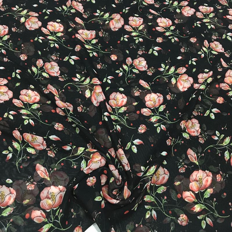 100x150cm Micro-transparent Floral Pearl Chiffon Fabric for Clothes Dress Shirt Diy Sewing Flower Printed Cloth Soft