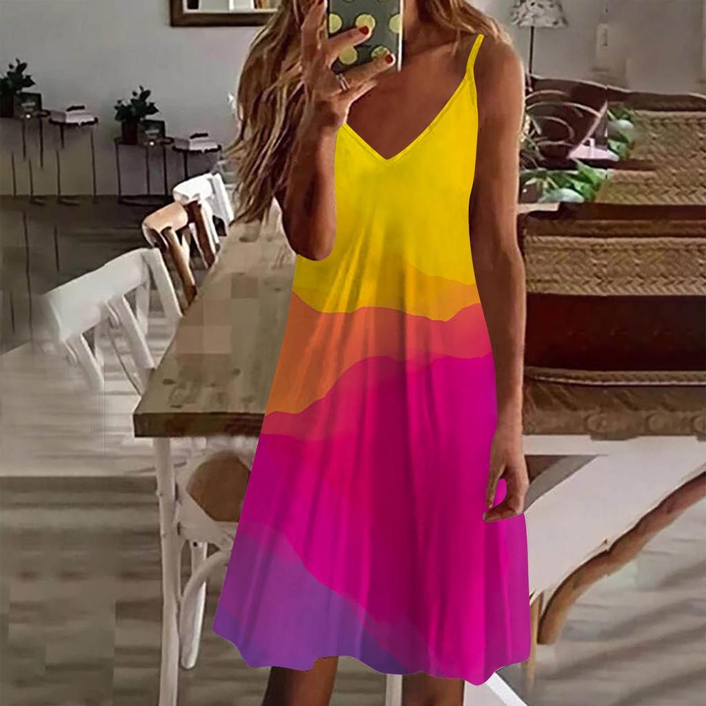 Kadın Elbise Günlük Baskı Slip Plaj Etek Sundress
