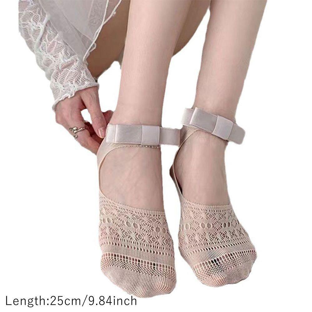 Hollow Short Socks Solid Color Cotton Socks New Bowknot Socks  Spring Summer