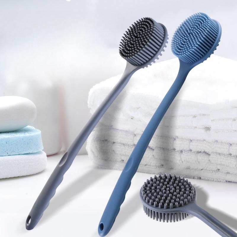 Silicone Bath Brush with Long Handle,Double-sided Usable,Hanging Hole Design for Easy Storage,Bath Brush/massage Granule 2-in-1.