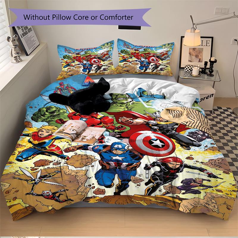 Custom Name Avengers Superhero Team Print 3Pcs Bedding Set,Duvet Cover with 2 Bedro,Pillowcase Home Birthday Gift
