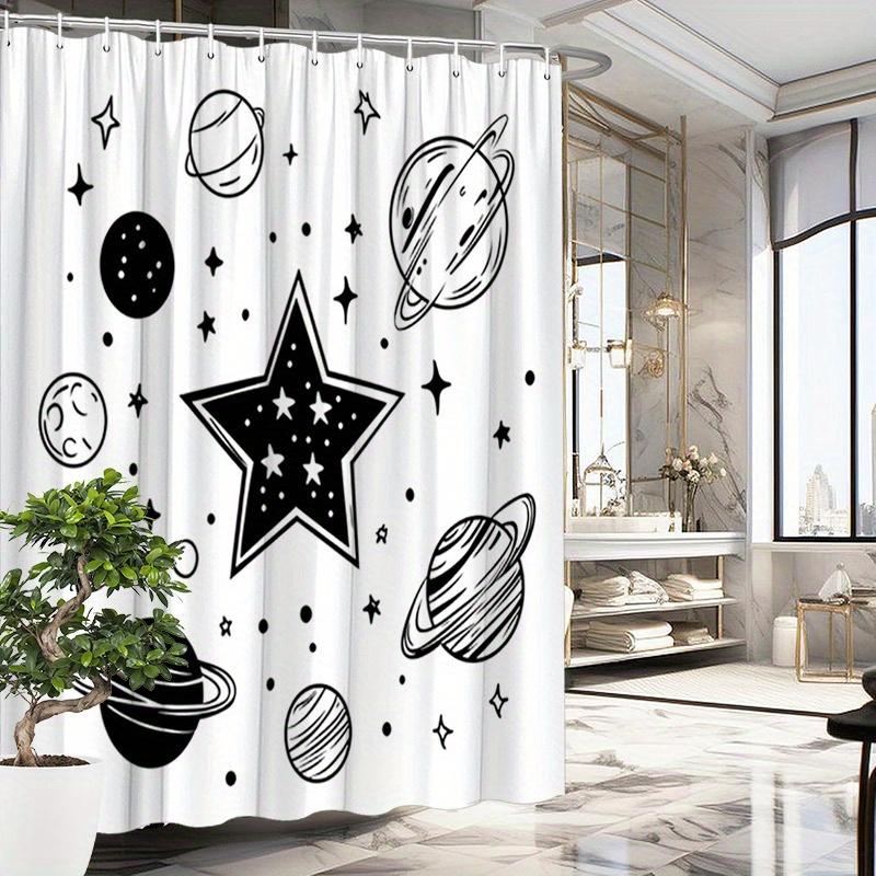 

1Pc Shower Curtain With Pentagram, Planet And Star Pattern, Polyester, With Hooks, Suitable For Bathroom Dcor. W60H190(CM)-1 Pcs