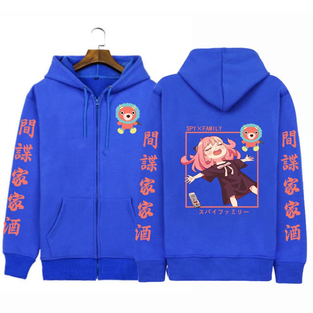 

Spy X Family Аниме Одежда Аня Печатный капюшон для мужчин и женщин Толстовки с капюшоном на молнии Повседневная свободная толстовка Harajuku Мужская куртка на молнии 4XL синий
