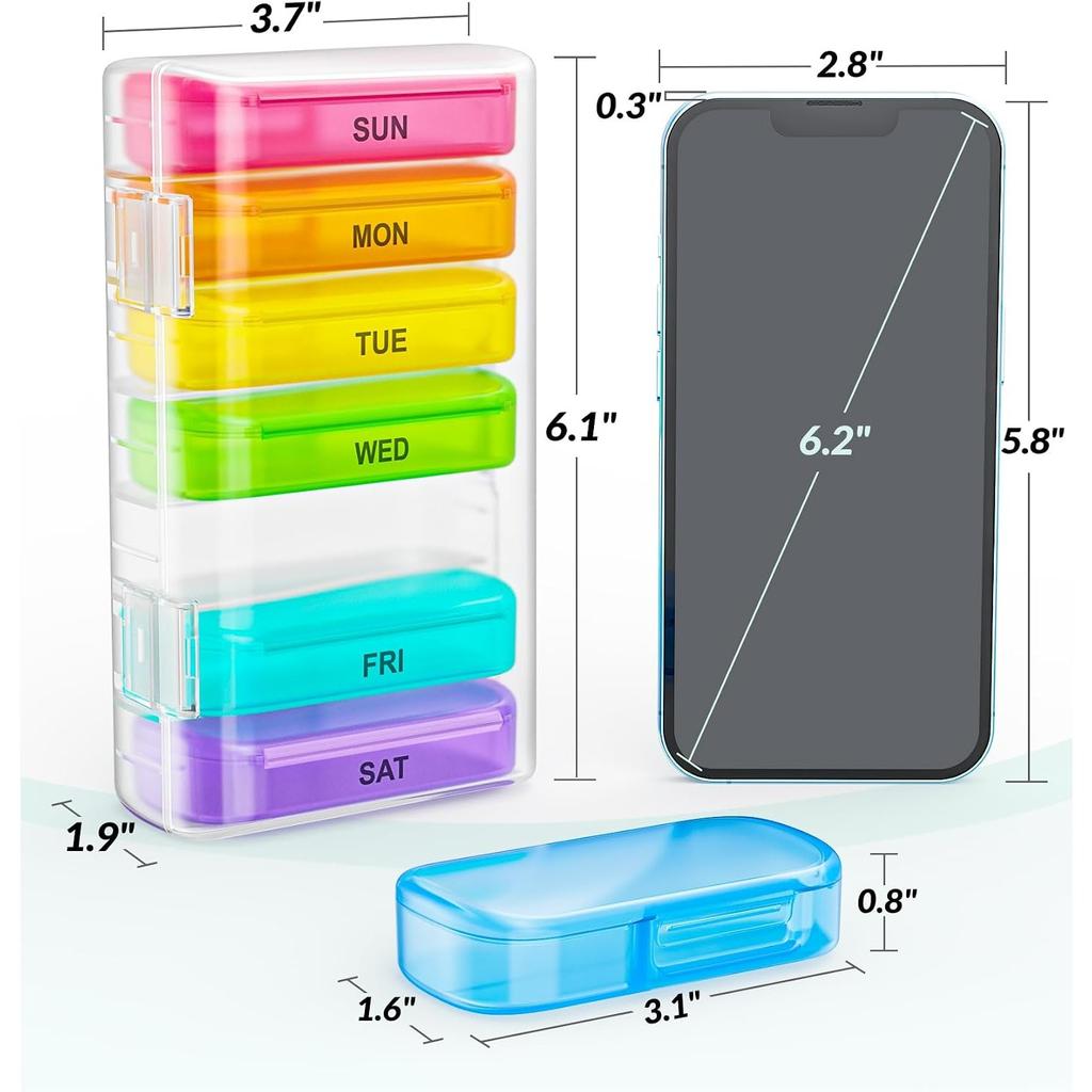 Weekly Pill Organizer with Large Individual Containers,Portable Pill Box 7 Day for Pocket,Purse,Pill Container for Medication,Vitamin,Supplement