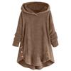 Women's Loose Ruffle Hem With Plush Solid Button Casual Hooded Mid Length Jacket Top