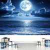 2D Vollmond Meer Wandteppich, Ästhetische Blaue Ozean Wanddekoration