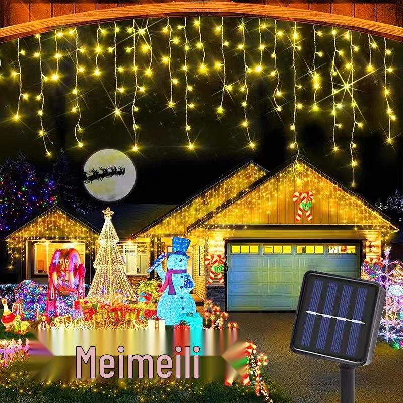 Outdoor Solar Icicle Curtain Lights - Flashing Starry String for Christmas & Wedding Decor