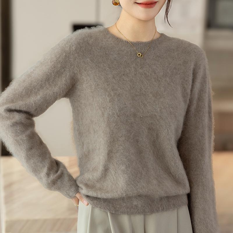 Women's Island Fine 100% Pure Cashmere Brushed Round Neck Loose Knit One-Piece Sweater for Babies