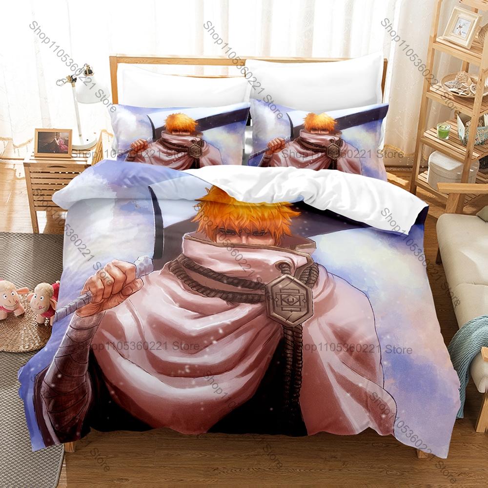 Cool Minimal Japanese Shinigami Samurai Sketch Bedding Set Duvet Cover + 2 Pillowcases Dark Black Purple Vintage Bedroom Decor
