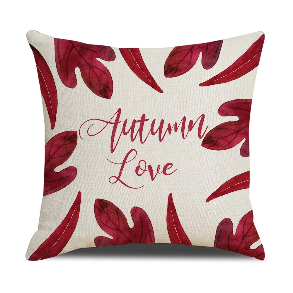Home Autumn Harvest Pillow Cover New Pumpkin Maple Leaf Linen Print Sofa Pillow
