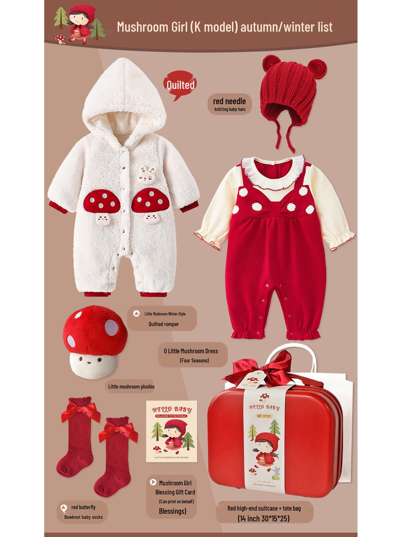 

Осенне-зимнее платье с красными грибами, подарочная коробка для малышки - первый день рождения новорожденной девочки Size 90 (12-18 months)